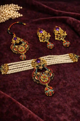 Pearl Bridal Choker Set with Earrings & Maang Tikka – Traditional Wedding Jewelry