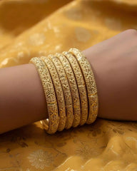 Premium Casting Gold Bangles Set – Elegant Textured Gold Plated Daily Wear Kangan