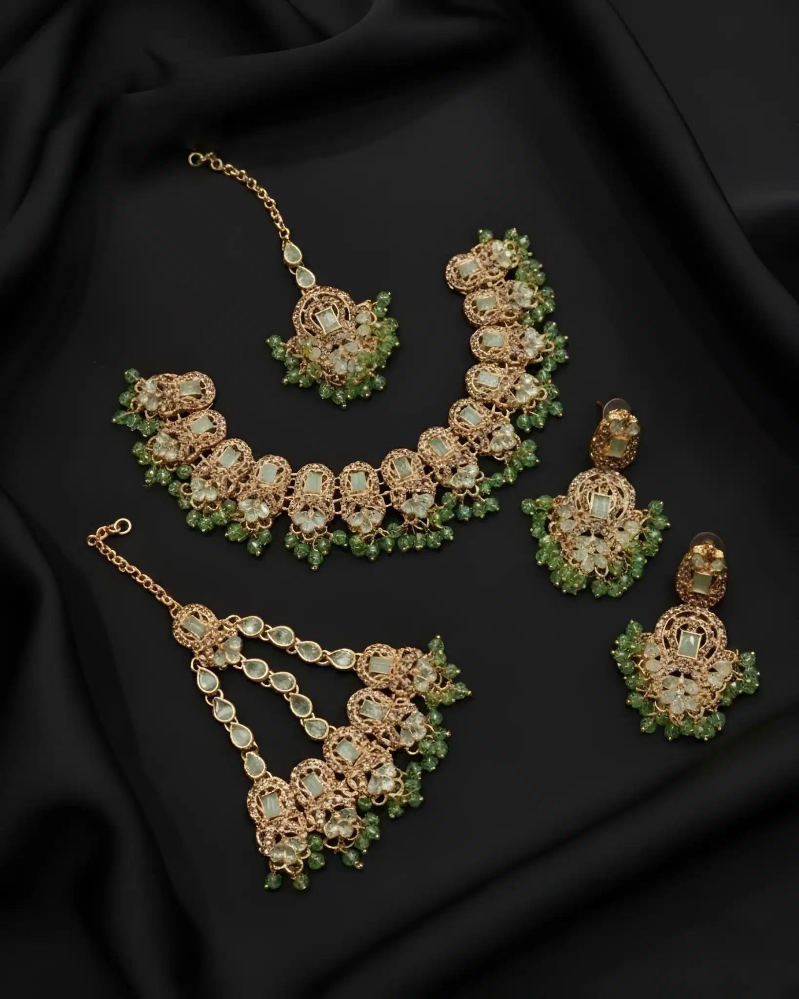 Premium Statement Necklace Earrings and Tikka Set