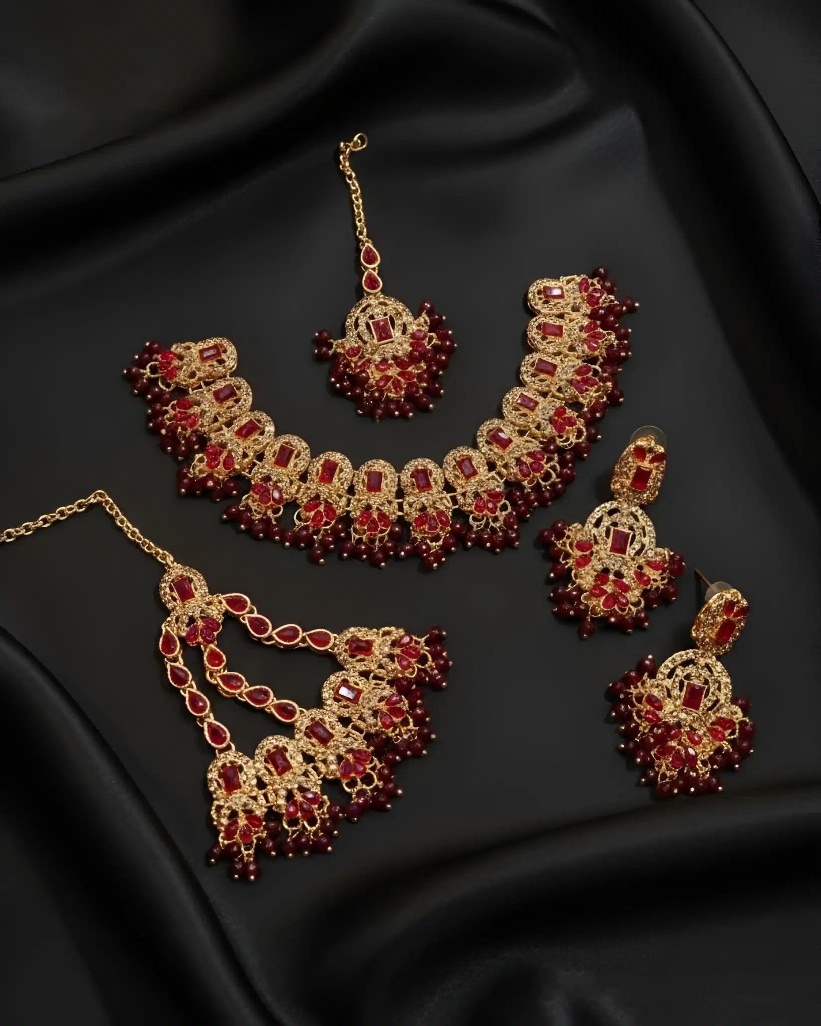 Premium Statement Necklace Earrings and Tikka Set