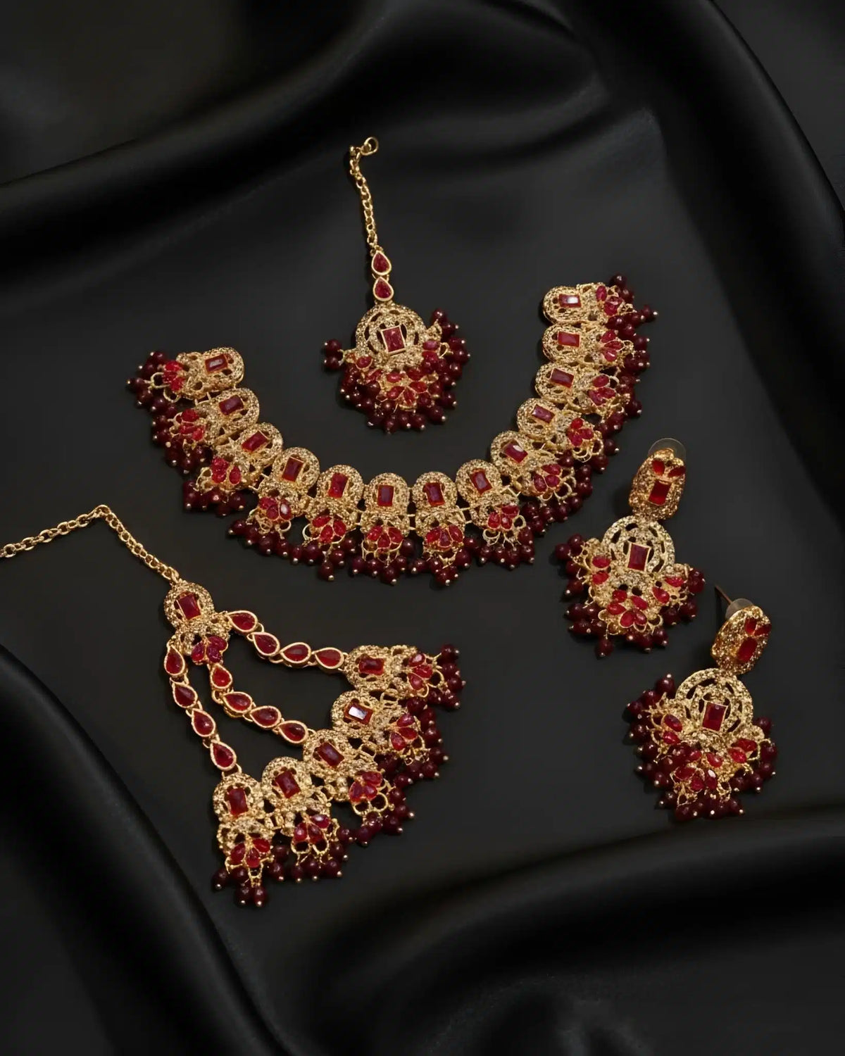 Premium Statement Necklace Earrings and Tikka Set