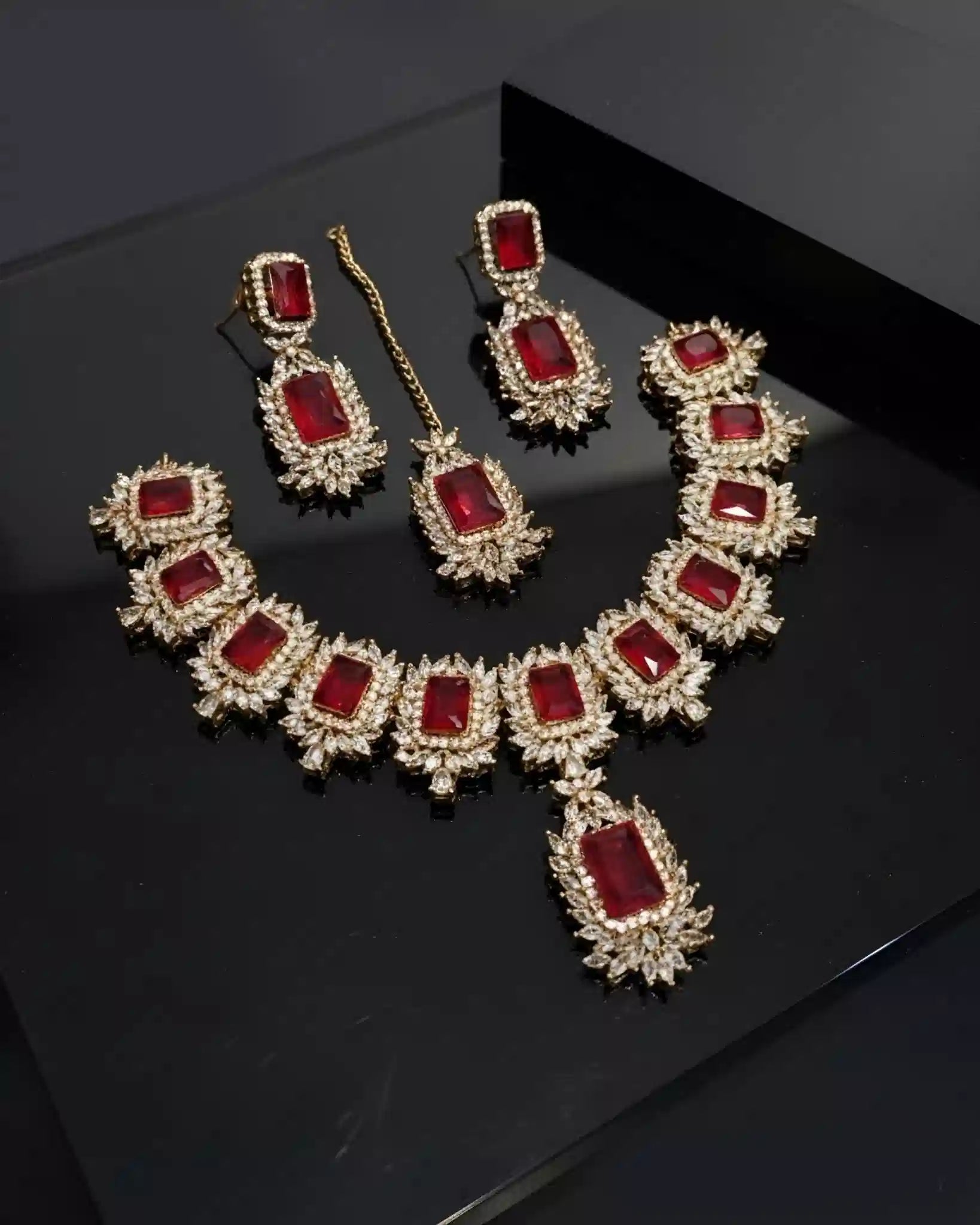 Premium Traditional Necklace Earrings and Tikka Set