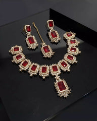 Premium Traditional Necklace Earrings and Tikka Set