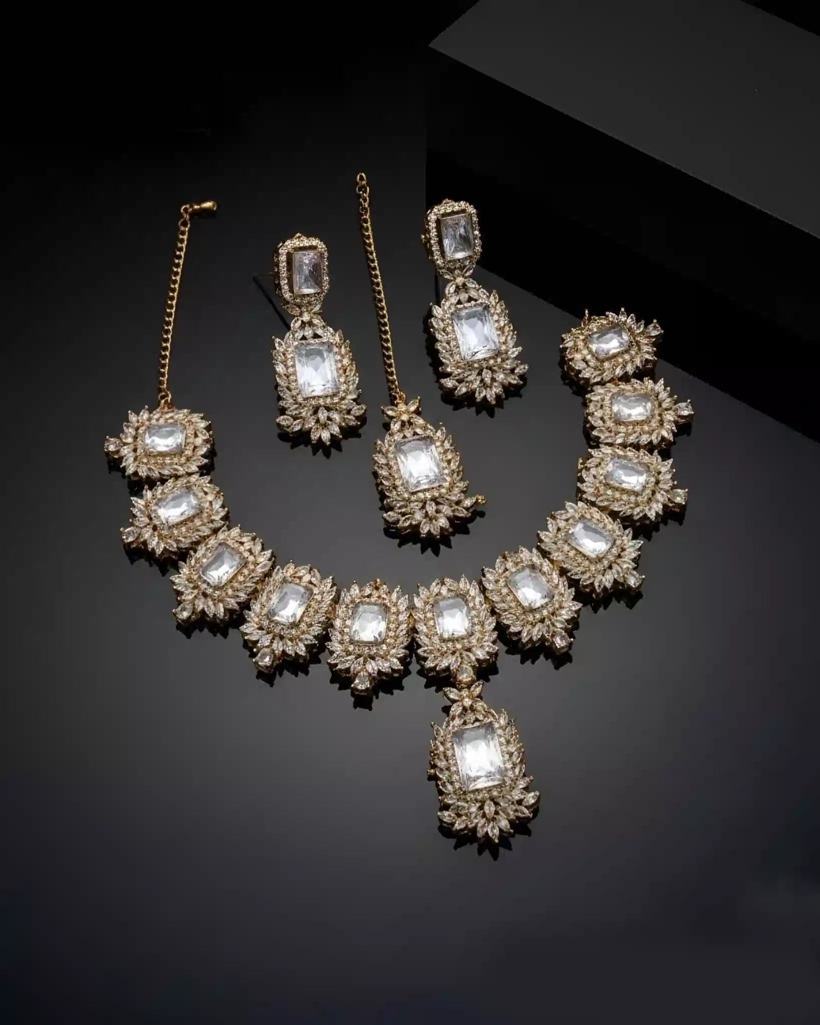 Premium Traditional Necklace Earrings and Tikka Set