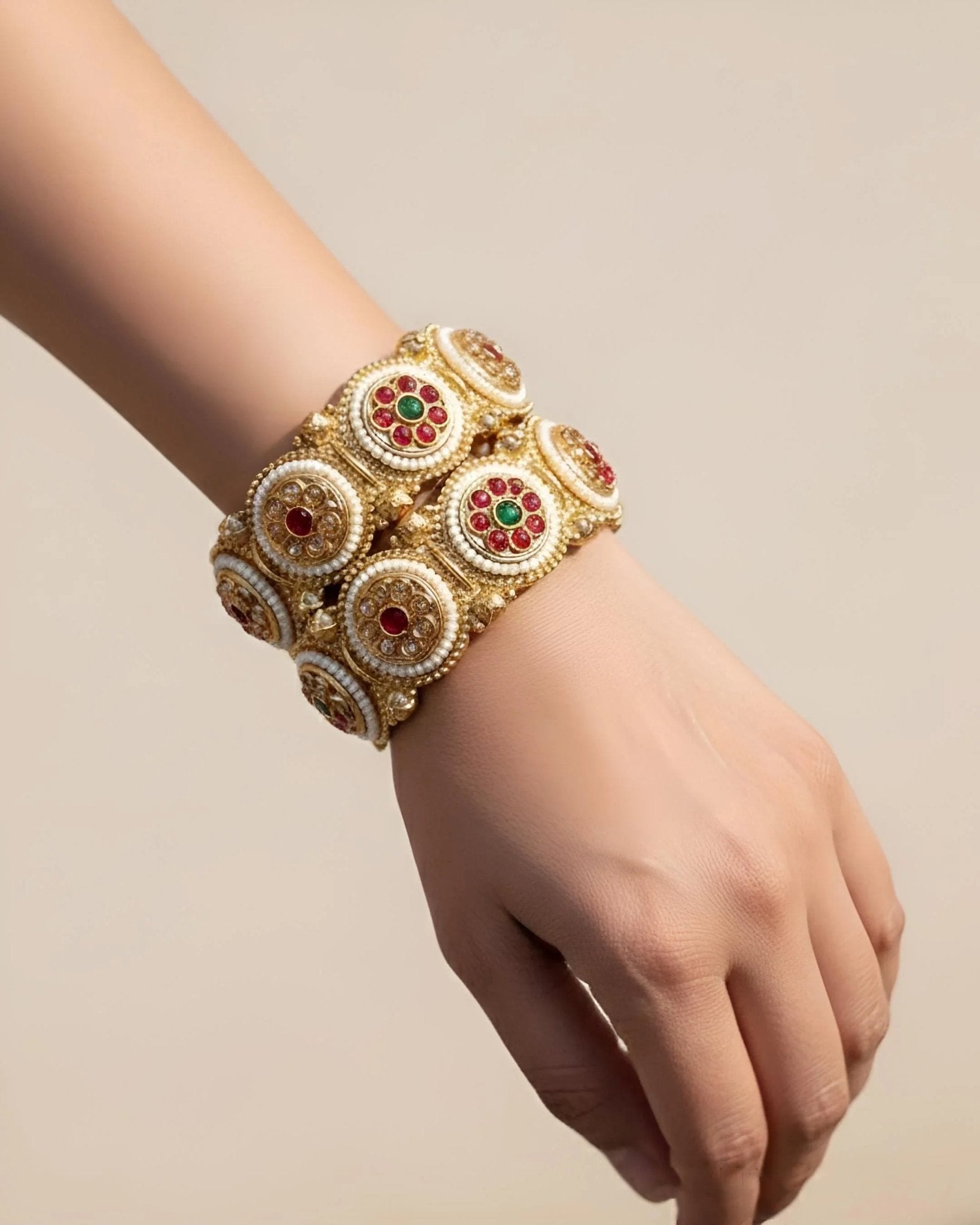 Rajwadi Kundan Bangles Set Traditional Bridal Pearl Stone Jewelry for Women - Gram