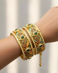 Rajwadi Kundan Pearl Bangles Set Gold Plated Bridal Traditional Women’s Jewelry