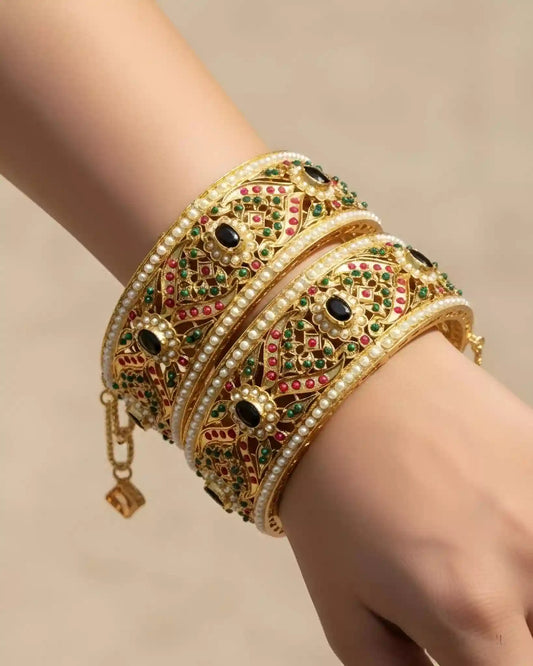 Rajwadi Kundan Pearl Bangles Set Gold Plated Bridal Traditional Women’s Jewelry