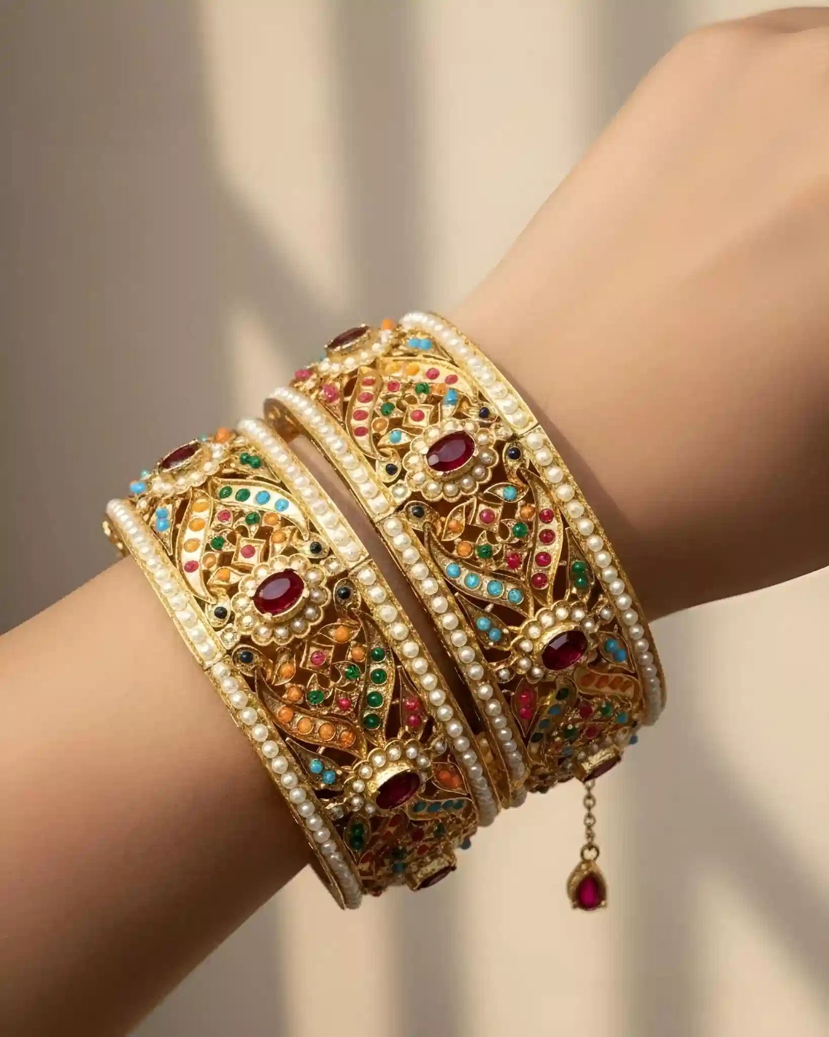 Rajwadi Kundan Pearl Bangles Set Gold Plated Bridal Traditional Women’s Jewelry