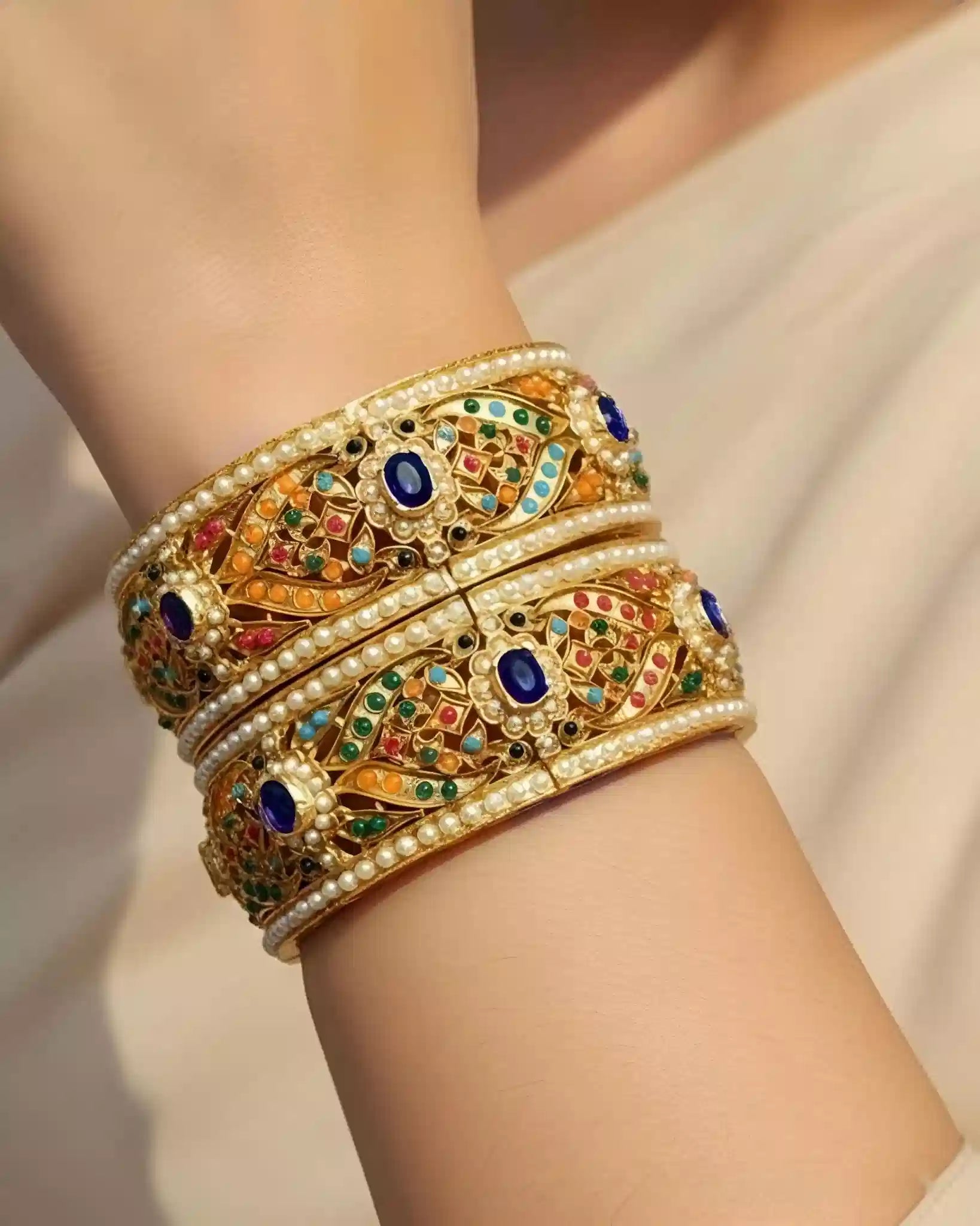 Rajwadi Kundan Pearl Bangles Set Gold Plated Bridal Traditional Women’s Jewelry