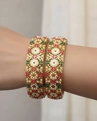 Rajwadi Pearl Kundan Bangles Set Gold Plated Traditional Bridal Women’s Jewelry