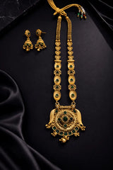 Rajwari Mala Set with Jhumka Earrings – Traditional Antique Long Necklace Set