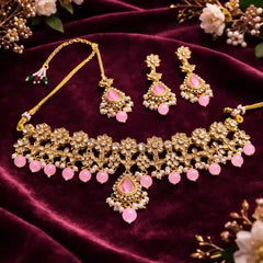 Royal Floral Bridal Choker Necklace Set with Earrings & Maang Tikka