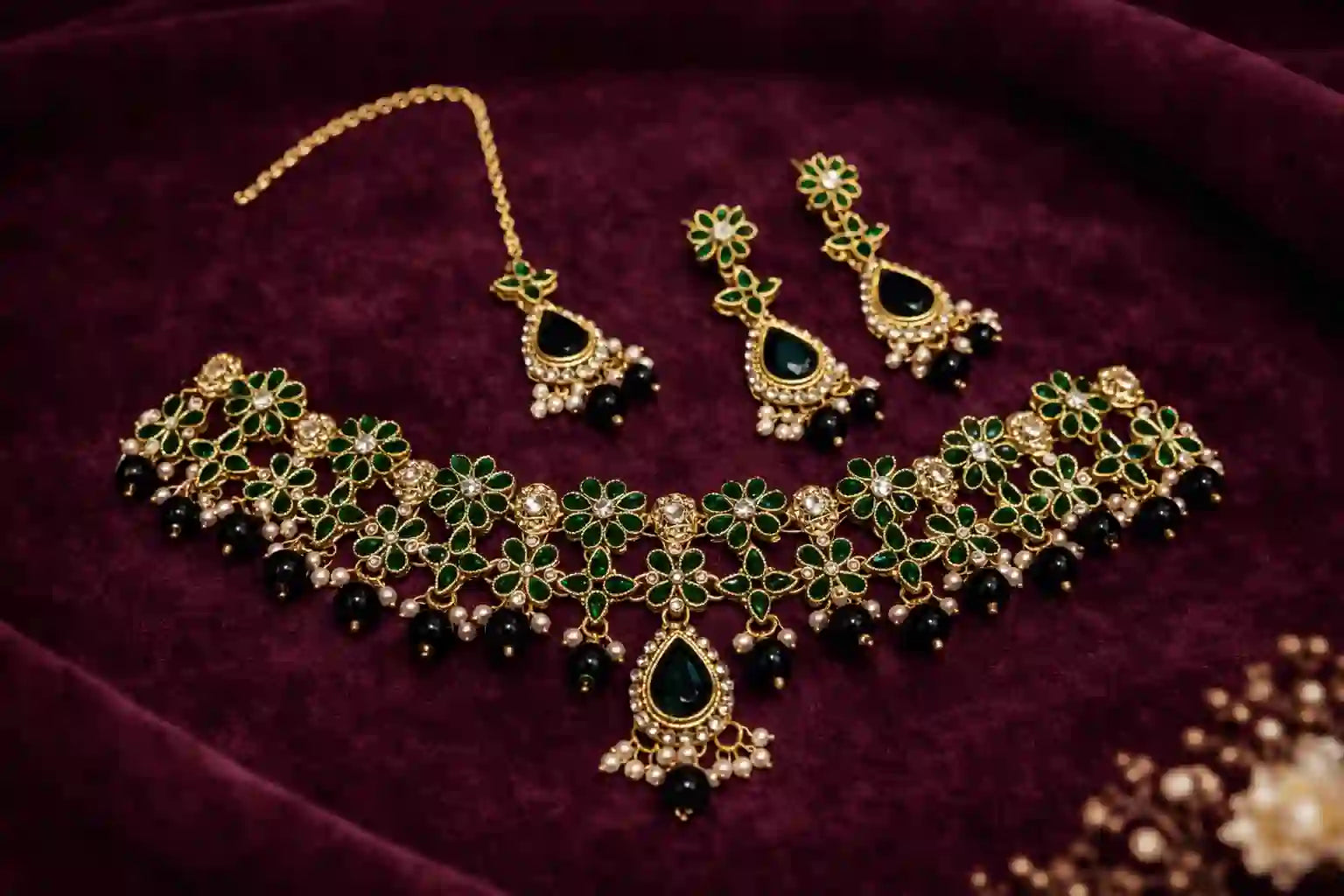 Royal Floral Bridal Choker Necklace Set with Earrings & Maang Tikka