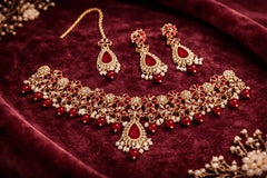 Royal Floral Bridal Choker Necklace Set with Earrings & Maang Tikka