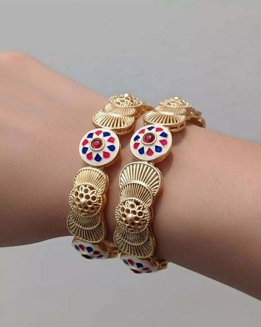 South Indian Temple Bangles Set – Antique Gold Plated Traditional Bridal Kangan