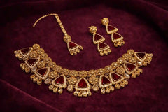 Traditional Bridal Choker Jewelry Set with Earrings & Maang Tikka