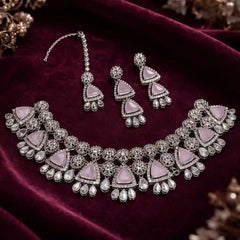 Traditional Bridal Choker Jewelry Set with Earrings & Maang Tikka