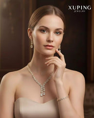 Xuping Jewelry Combo Set Necklace Bracelet Earrings Gold Plated Luxury Set for Women